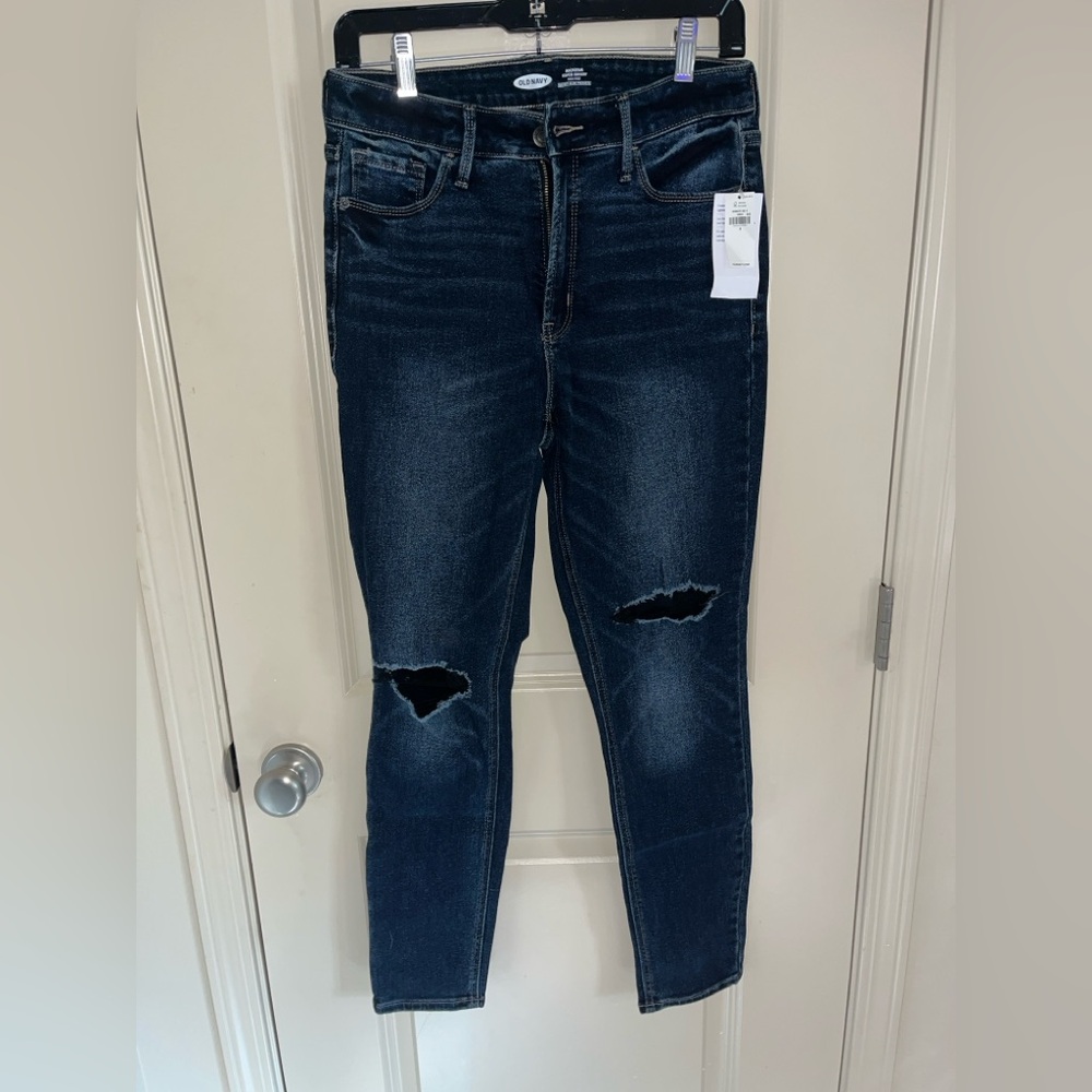 Old Navy Women's Dark Blue Distressed Skinny Jeans
